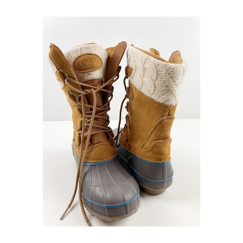 Khombu Women's Winter Boots Lace Up Duck Shoes Leather Upper